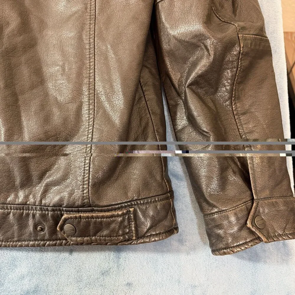 Levis Mens Faux Leather Sherpa Jacket XL Brown Aviator Bomber Utility NO PEELING